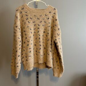 Maurices Women's Sweater Medium Cream‎ Color With Blue Gold Fuzzy M NWT